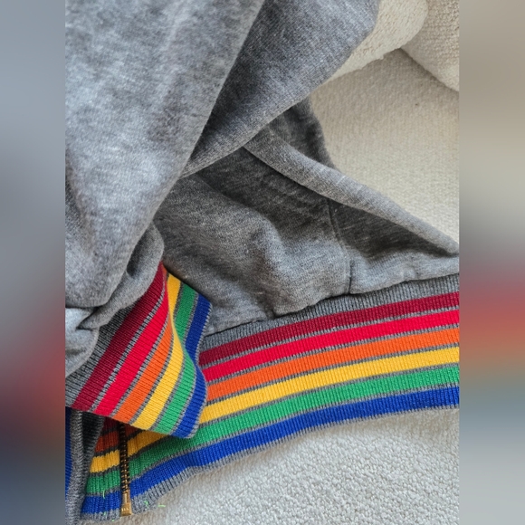 Aviator Nation, 6 Stripe Heather Gray Zip Hoodie, Size Medium - Picture 4 of 5